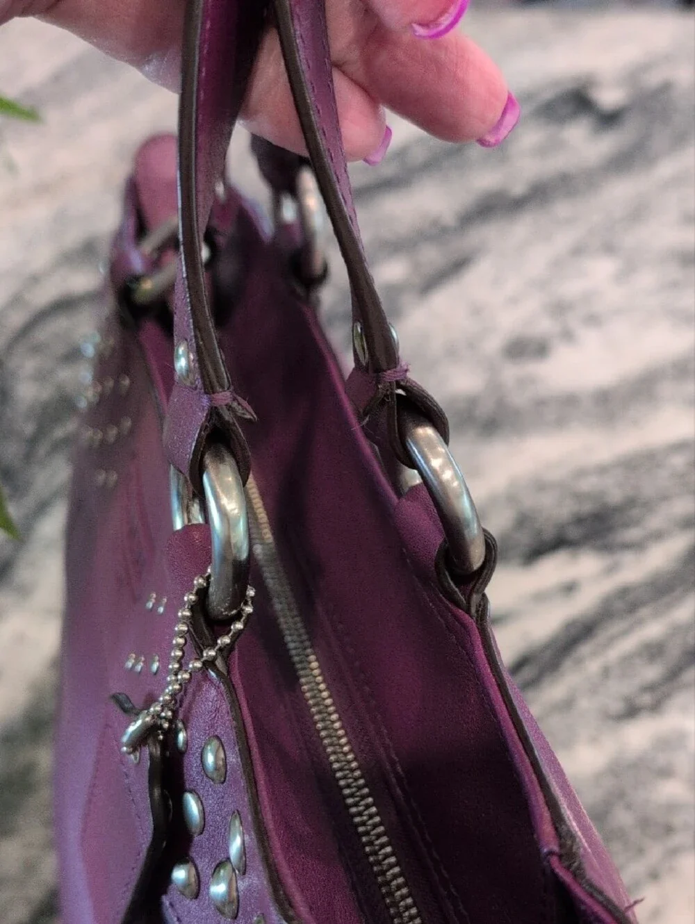 COACH Zoe Purple Glove-tanned Leather Studded Shoulder Bag